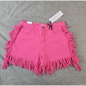 NWT Generation K Junior's Hot Pink Fringe Trim Festival Shorts 32" Waist Size 13